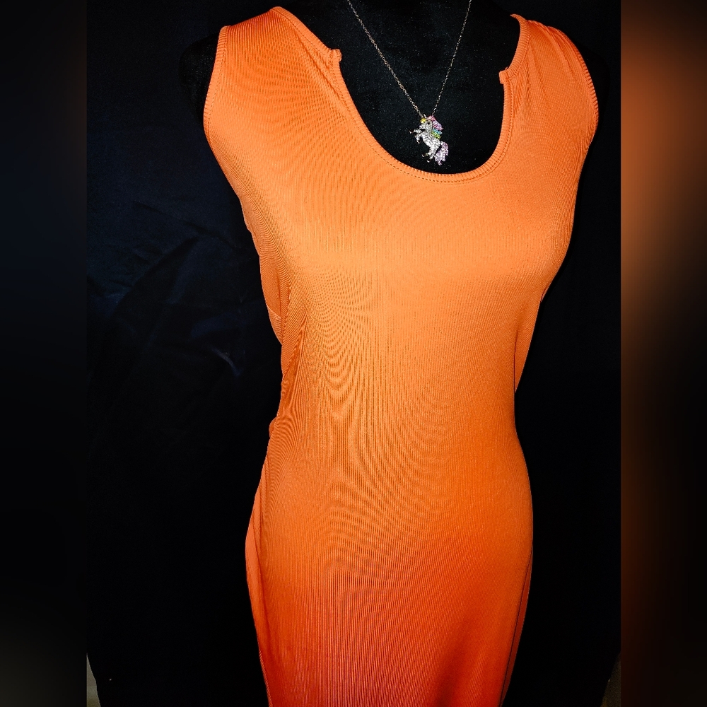 Elegant Orange Sleeveless Maxi Dress - Picture 5 of 5